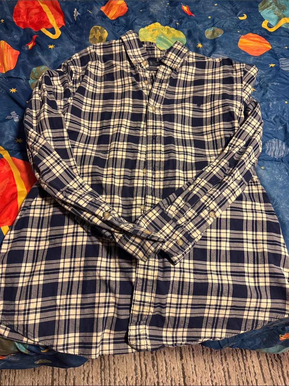 Ralph Lauren Navy and Cream Plaid Button-Down Shirt size L